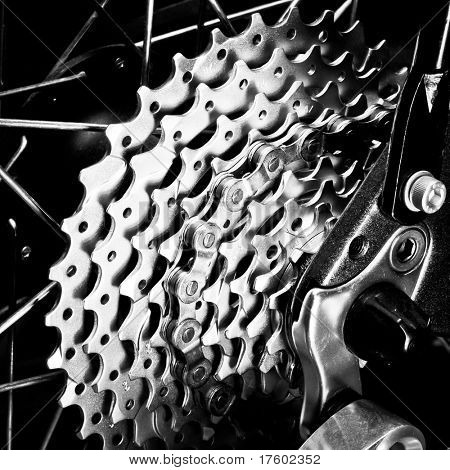 Rear mountain bike cassette on the wheel with chain