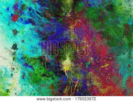 Watercolor abstract painting and computer collage. Color background with spots