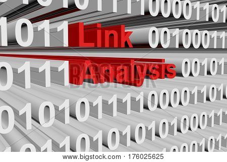 link analysis in the form of binary code, 3D illustration