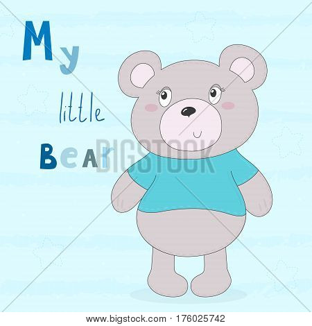 vector card with cute hand drawn bear. vector print.