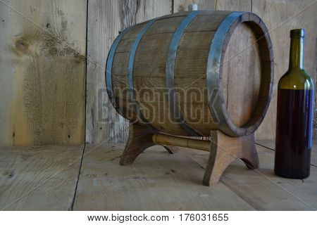 background of barrel and worn old table of wood