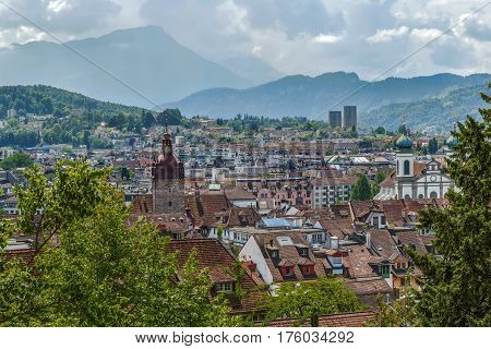 View of Lucerne from Musegg Wall hill Switzerland