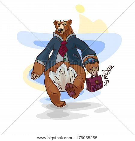 conceptual illustration with funny business character, big bear walking
