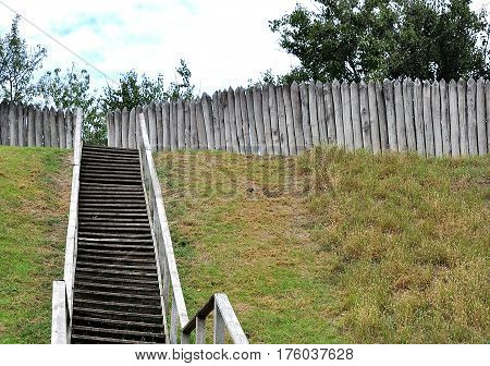 wooden stairs in the Park in sunny summer day