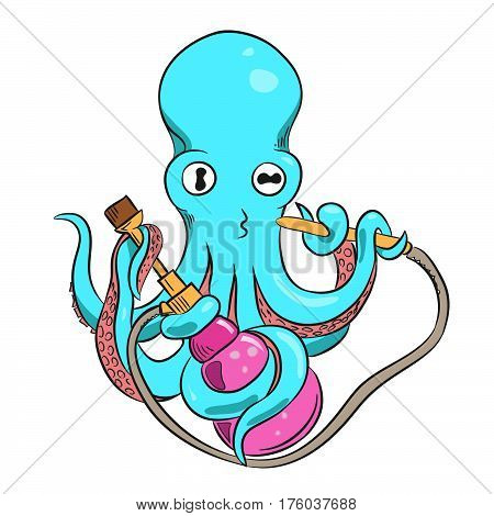 blue squid the smoking hookah under water