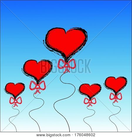 Herts balloon on blue background.Vector illustration. Eps10