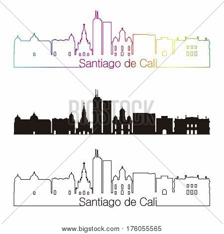 Santiago De Cali Skyline Linear Style With Rainbow