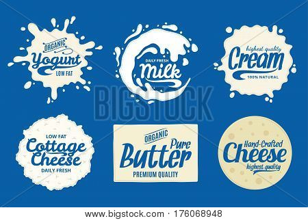 Milk Product Logo. Milk, Yogurt Or Cream Splashes