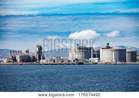 Hammerfest Island Muolkkut Northern Norway, gas processing plant.