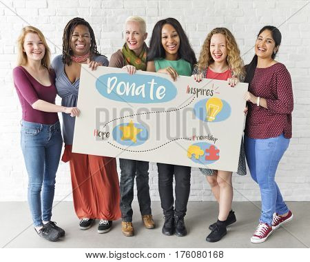 Group of women fundraising donate for charity