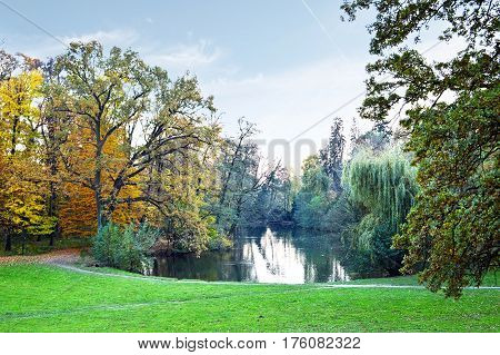 Lake in Maksimir park in autumn, Zagreb, Croatia