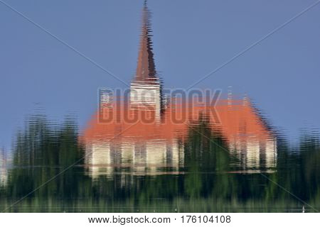 Catle Chropyne in moravian part of Czech republic with its miror image feflection