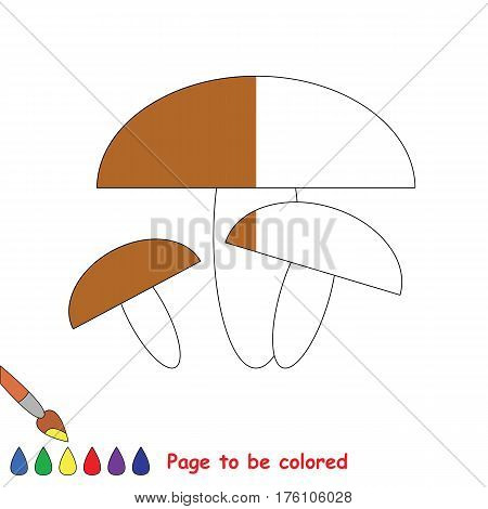 Brown Mashroom to be colored, the coloring book to educate preschool kids with easy kid educational gaming and primary education of simple game level, color the colorless halp by sample half.