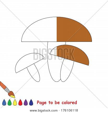 Brown Mashroom to be colored, the coloring book to educate preschool kids with easy kid educational gaming and primary education of simple game level, color the colorless halp by sample half.