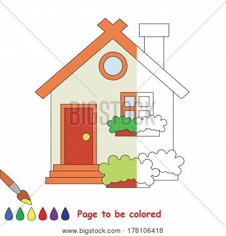 Cute home to be colored, the coloring book to educate preschool kids with easy kid educational gaming and primary education of simple game level, color the colorless halp by sample half.