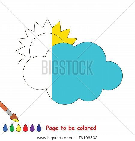 Sun and Cloud to be colored, the coloring book to educate preschool kids with easy kid educational gaming and primary education of simple game level, color the colorless halp by sample half.