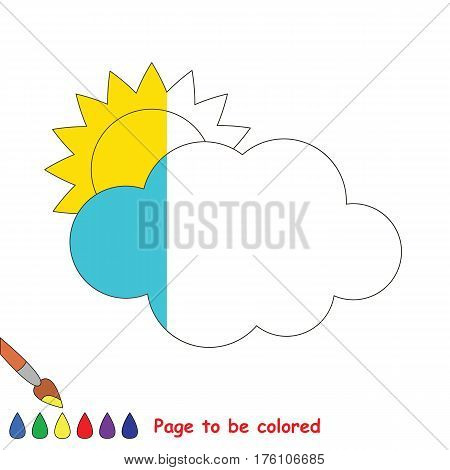 Sun and Cloud to be colored, the coloring book to educate preschool kids with easy kid educational gaming and primary education of simple game level, color the colorless halp by sample half.