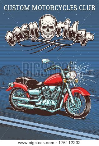 illustration of vintage motorcycle on the background of the night desert