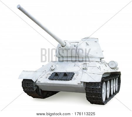Soviet middle tank T-34-85 in winter camouflage. He participated in the Second World War