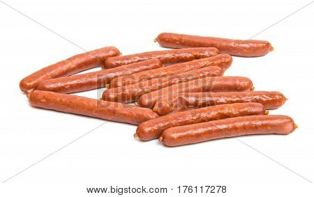 dried sausages pork salami on white background