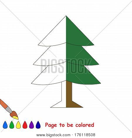 Fur Tree to be colored, the coloring book to educate preschool kids with easy kid educational level to color the colorless half by sample..