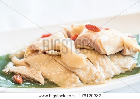 liquor hainanese chicken cold dish, groumet chinese cuisine