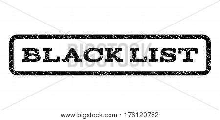 Black List watermark stamp. Text caption inside rounded rectangle with grunge design style. Rubber seal stamp with scratched texture. Vector black ink imprint on a white background.