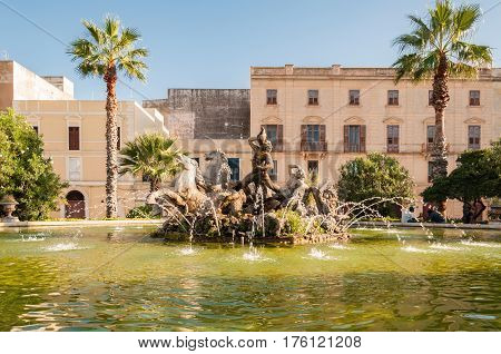View Of Thr Fountain In Trapani, Sicily
