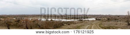 Part Of The Delta Of River Evros, Greece, Panoramic View