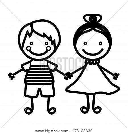sketch silhouette couple boy with straigth hair and girl with collected hair vector illustration