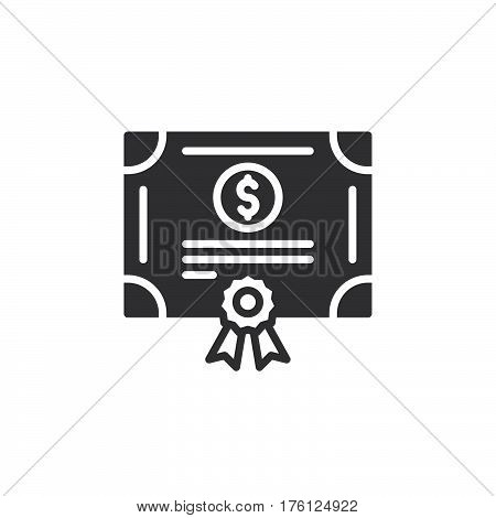 Stock share certificate icon vector filled flat sign solid pictogram isolated on white. Bonds securities symbol logo illustration