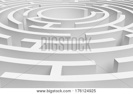 3D rendering of the white round maze consruction approximated. 3D render. Concept design. Abstract art