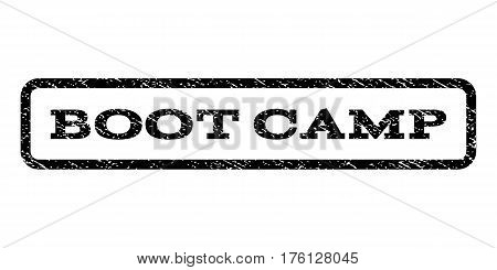 Boot Camp watermark stamp. Text tag inside rounded rectangle frame with grunge design style. Rubber seal stamp with unclean texture. Vector black ink imprint on a white background.
