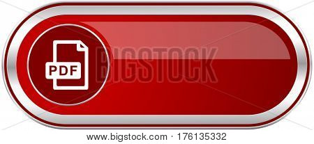 Pdf file red long glossy silver metallic banner. Modern design web icon for smartphone applications 