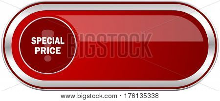 Special price red long glossy silver metallic banner. Modern design web icon for smartphone applications