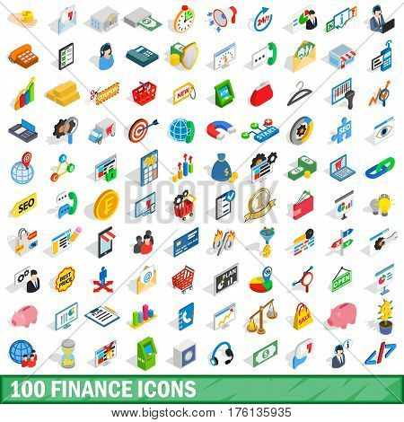 100 finance icons set in isometric 3d style for any design vector illustration