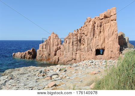 Red Rock at the coast of Arbatax on Sardinia island, Italy