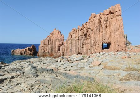 Red Rock at the coast of Arbatax on Sardinia island, Italy