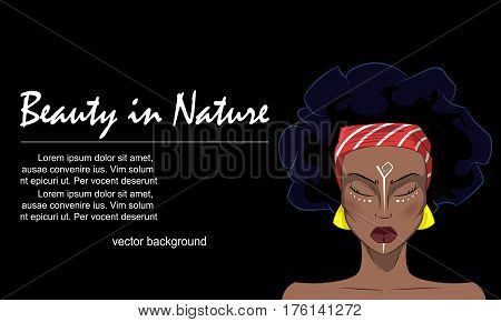 Background with beautiful African woman with earring. Easy to edit. Layered vector illustrstion