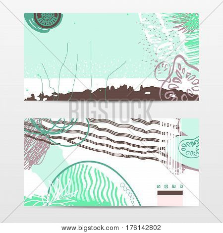 Set of abstract expressive web banners, green spring theme, popular horizontal web size