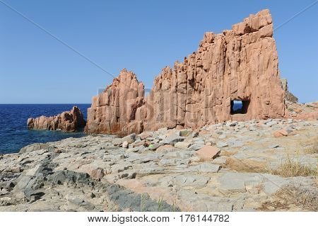 Red Rock at the coast of Arbatax on Sardinia island, Italy