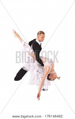 Ballrom Dance Couple In A Dance Pose Isolated On White Bachground