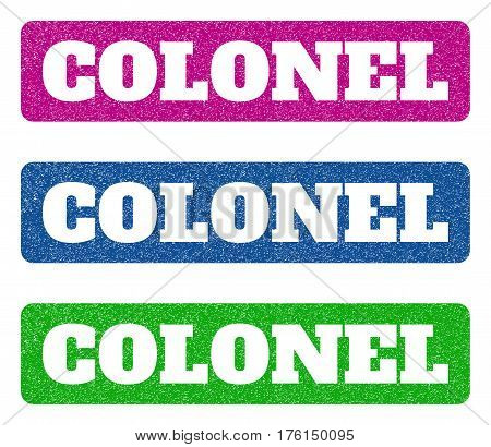 Colored Rubber Seal Stamps With Colonel Text Hole. Vector Caption Inside Rounded Rectangular Banner.