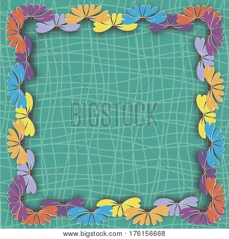 Frame of flowers on a green background. Place under the text
