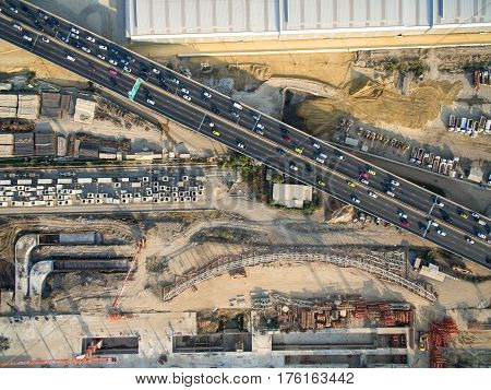 Aerial View Of A Underconstruction Mass Transit System