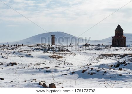 Archaeological Site of Ani Ruins on UNESCO World Heritage List. Kars Turkey ,February 2017.