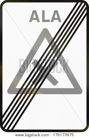 Estonian Regulatory Road Sign - End Of Crossroads Zone With Right-of-way From The Right. Ala Means Z