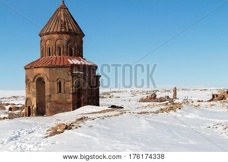 Archaeological Site of Ani Ruins on UNESCO World Heritage List. Kars Turkey ,February 2017.