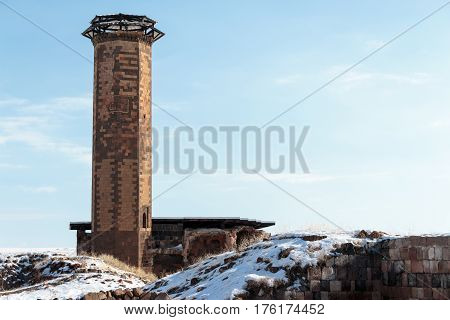 Archaeological Site of Ani Ruins on UNESCO World Heritage List. Kars Turkey ,February 2017.