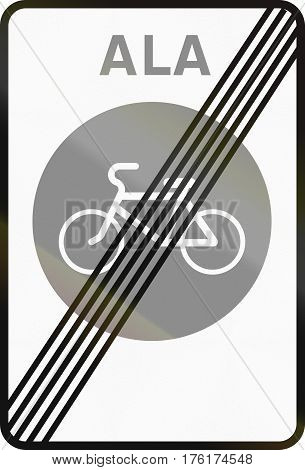 Road Sign Used In Estonia - End Of Zone For Cycles. Ala Means Zone